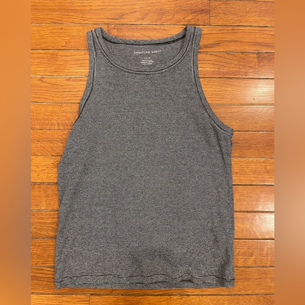 American Eagle Black and White Striped Tank Top